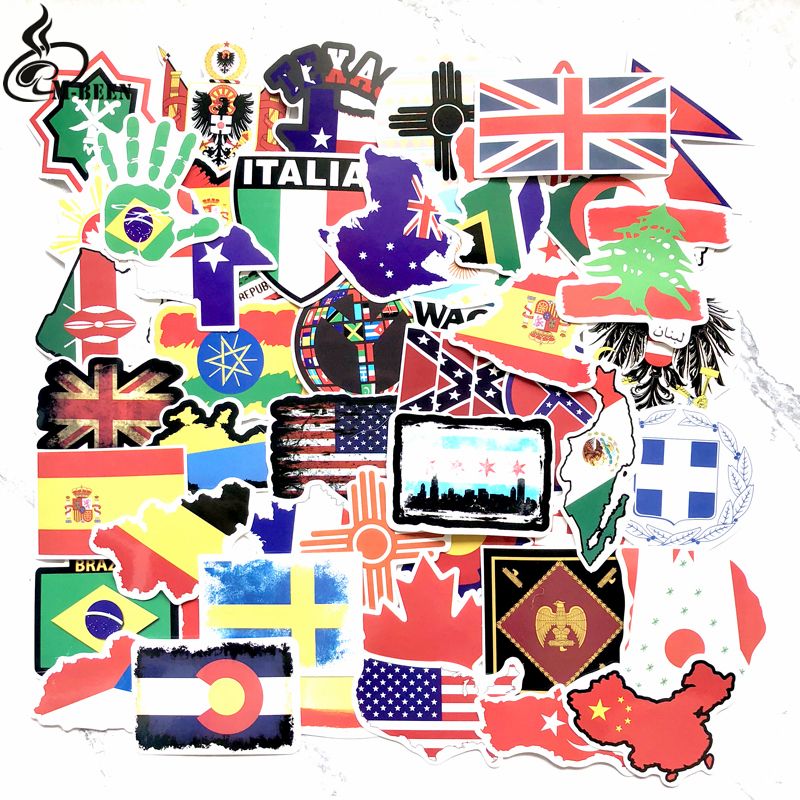 Pour Valise Autocollant Ordinateur Voiture Nationaux Enfants Pays 50 Pcs Voyage Drapeaux De Jouets Diy Portable À Autocollants Carte Scrapbooking derCxBo
