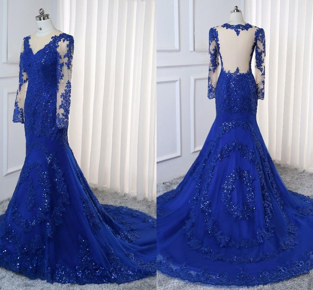 Blue Sparkly Mermaid Prom Dress