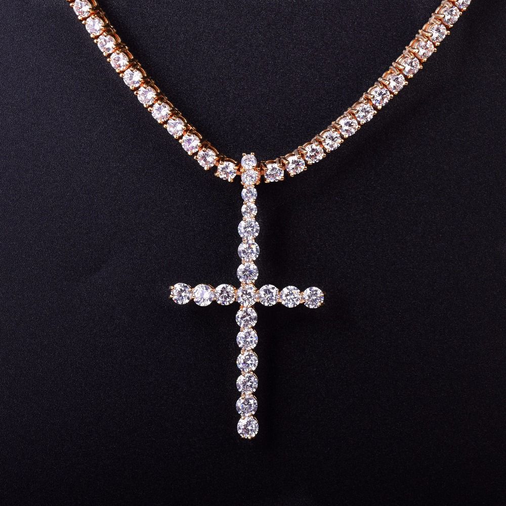 Wholesale 5mm Iced Out Cubic Zircon Tennis Cross Pendant Necklace With ...