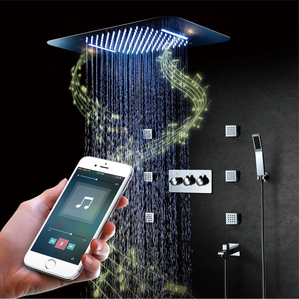Bluetooth Music Led Shower Head Waterfall Rainfall Shower Bathroom