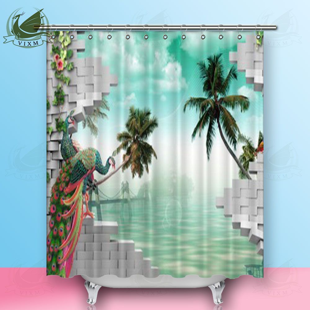 2019 Vixm 3d Background Gray Brick Pea Palm Tree Water Shower 2019 Vixm 3d Background Gray Brick Pea Palm Tree Water Shower Curtains Polyester Fabric For Home Decor From Bestory 16 65 Dhgate Com