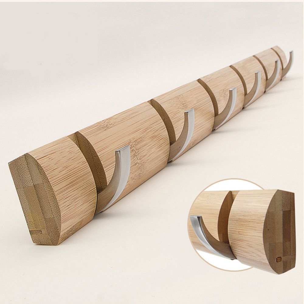 5 Hook Wall Mounted Rack Coat Towel Hanger Holder European Style Dress Door Bamboo