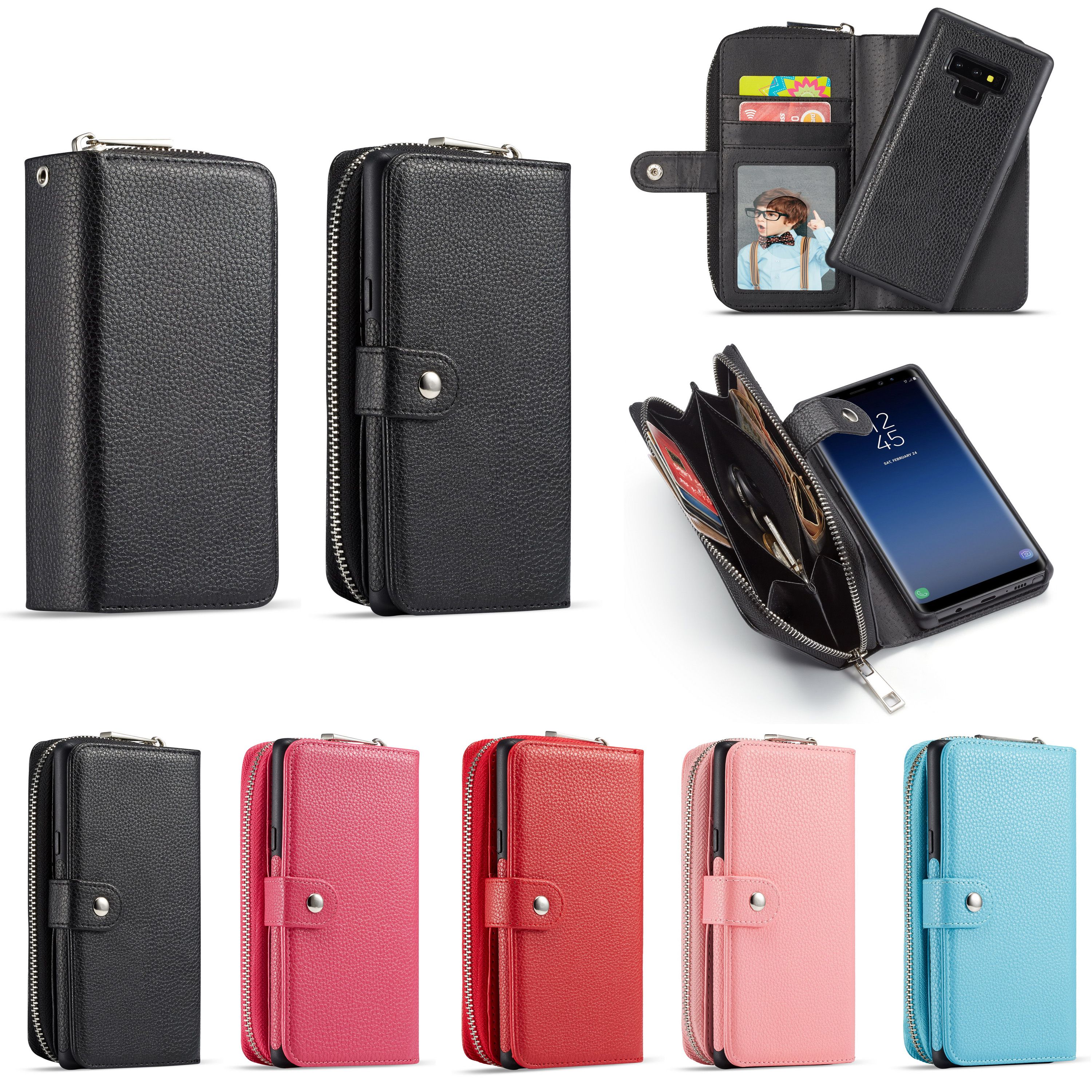 Multifunction Zipper Removable Detachable Flip Wallet Case For IPhone