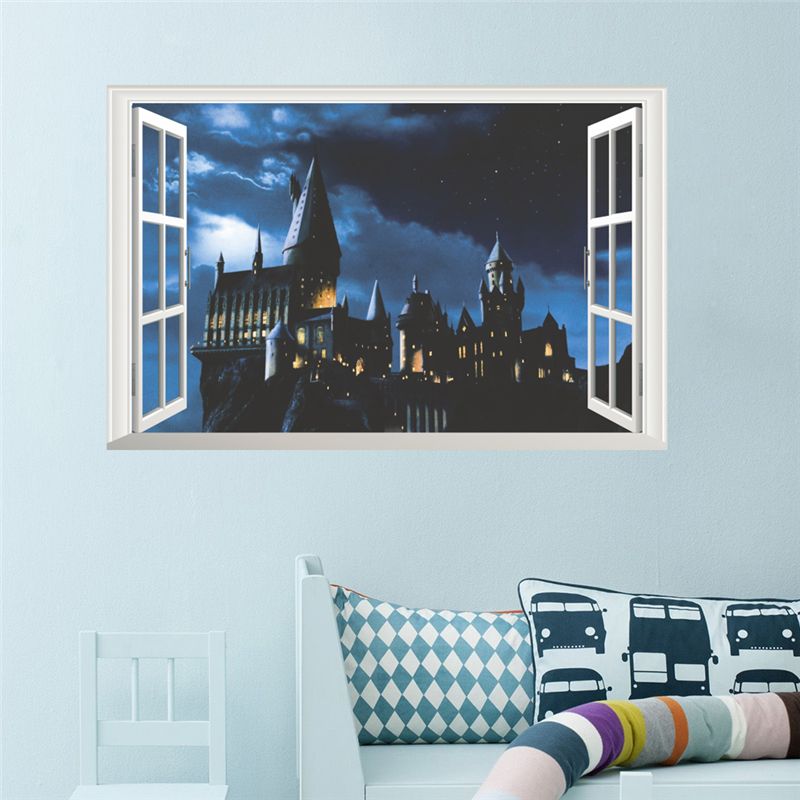 3d Hogwarts School Castle Window Wall Stickers For Kids Rooms Home Decor Harry Potter Decals Diy Poster Pvc Mural Art