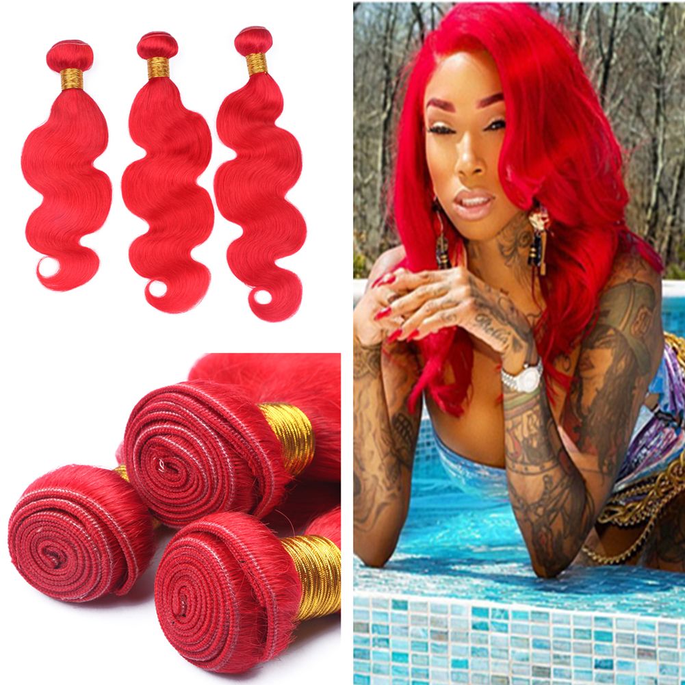Pure Color Red Body Wave Wavy Ruby Red Hair Weaves Malaysian