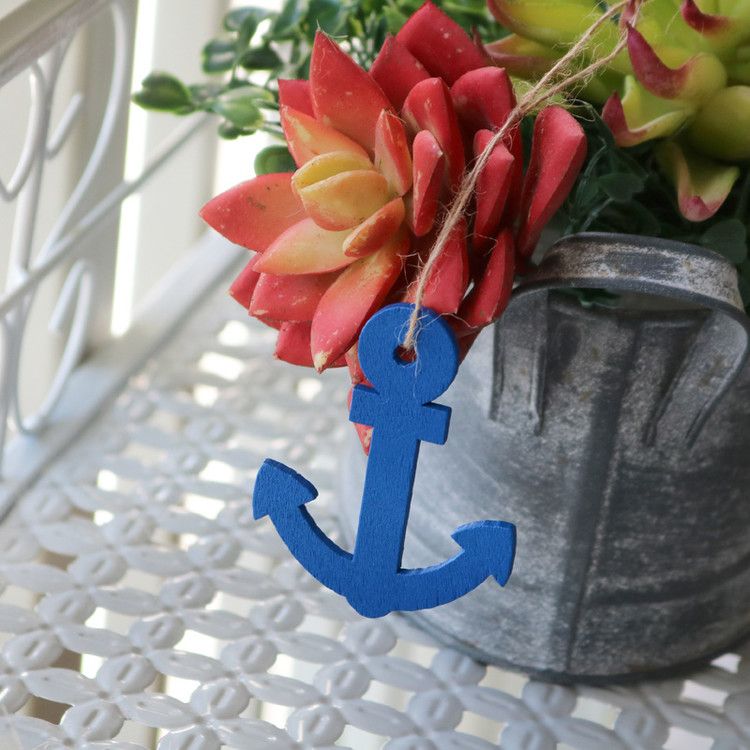 Compre 10 Unids Ancla De Madera Colgantes Azul Blanco Etiquetas De