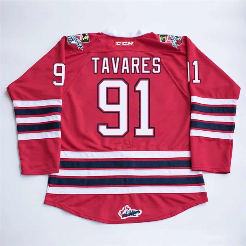 2020 Custom NCAA CHL Men'S Oshawa Generals 91 John Tavares Red Hockey