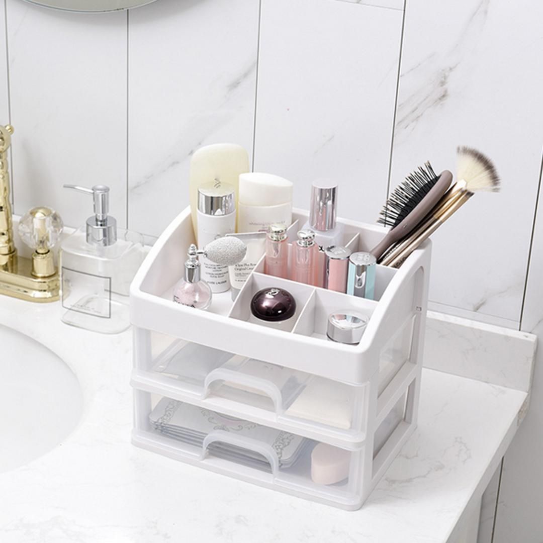 Behogar 3 Layers Transparent Plastic Cosmetic Makeup Box Jewelry