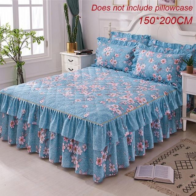 150x200cm Bed Cover Warm Thickening Sanding Quilted Single And 150x200cm Bed Cover Warm Thickening Sanding Quilted Single And Double Skirt Queen Wrap Around Anti Skid Blue Linen Bedskirts White