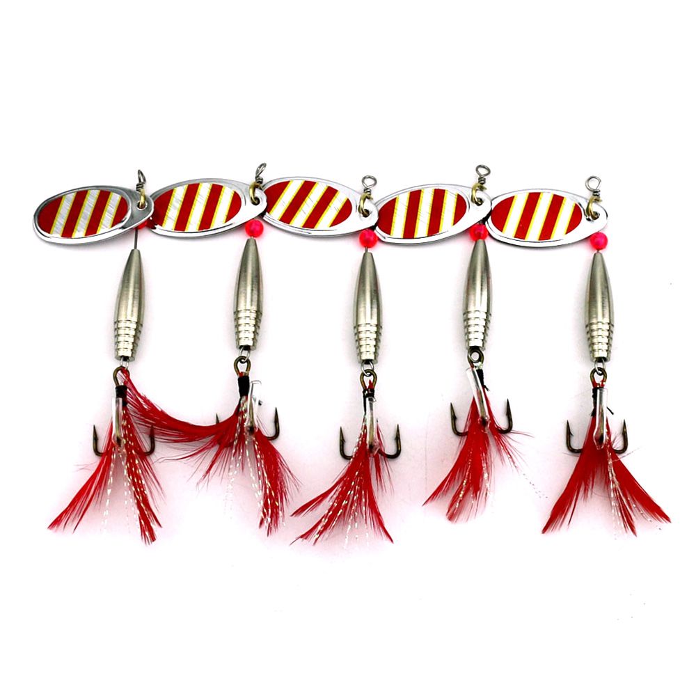 5pcs 1//2 OZ Fishing Lures Luminous Spoon Sequins Jigs Bait with a Feather Treble