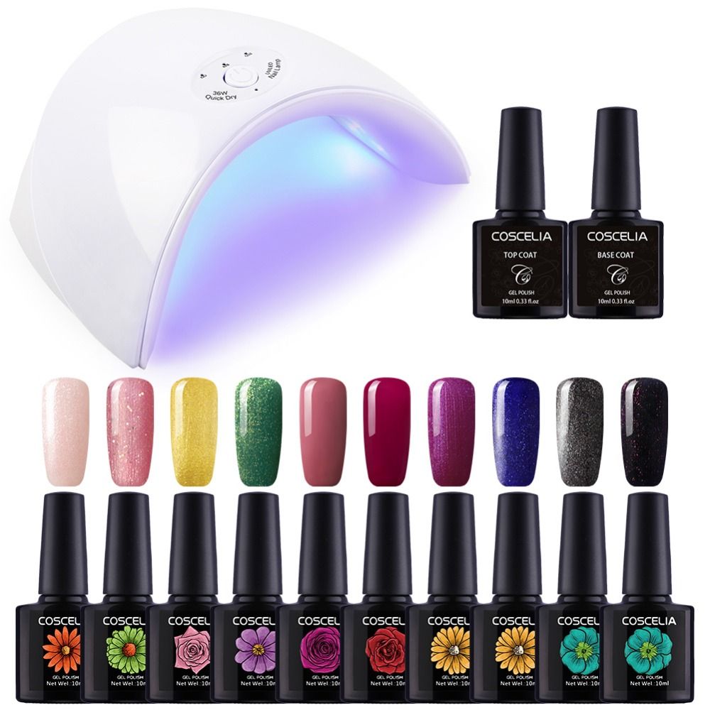 36w Lamp Set For Nail 10 Color Uv Gel Polish Kit Manicure Art Tools Top Base Varnish Semi Permanant