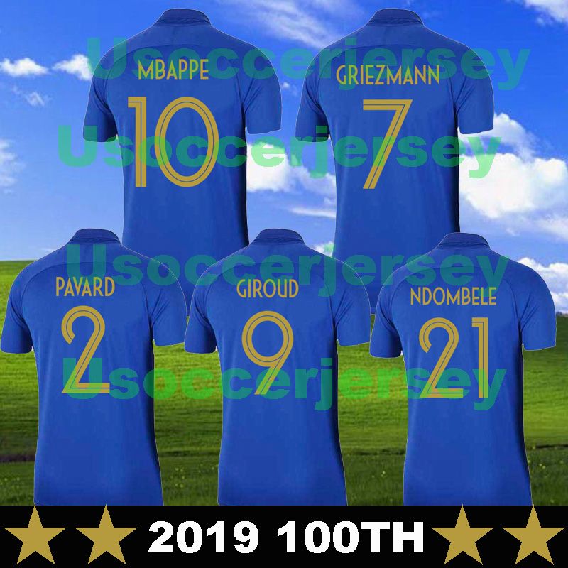 Mbappe Soccer Jersey 2019 Maillot De Foot Equipe 100th Anniversary Griezmann Pogba Kante Dembele Giroud Football Shirt 2 Stars