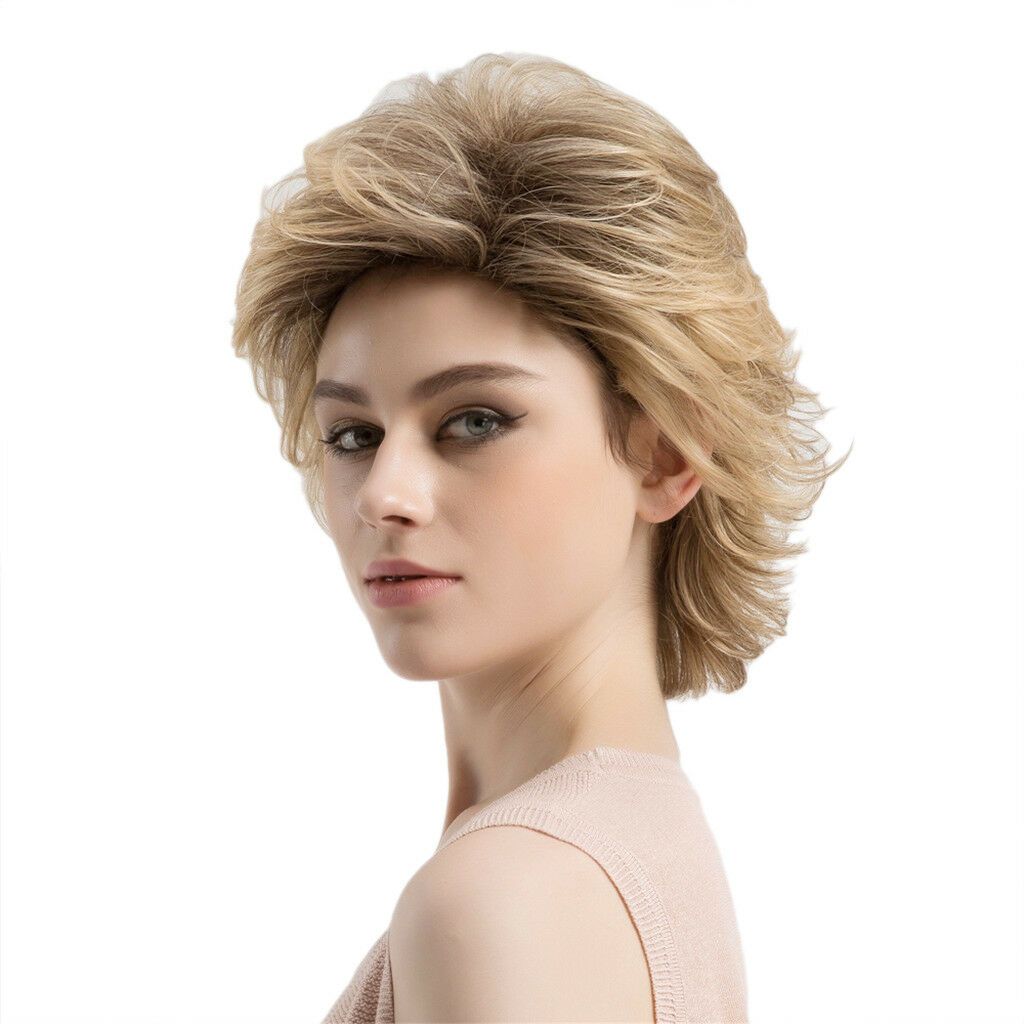Ladies Women/'s Fashion Short Blonde Synthetic Curly Hair Wigs Wig Cap