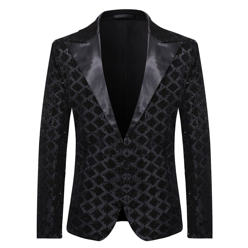 2020 Mens Black Sequins Nightclub Suit Jacket Slim Fit One Button ...