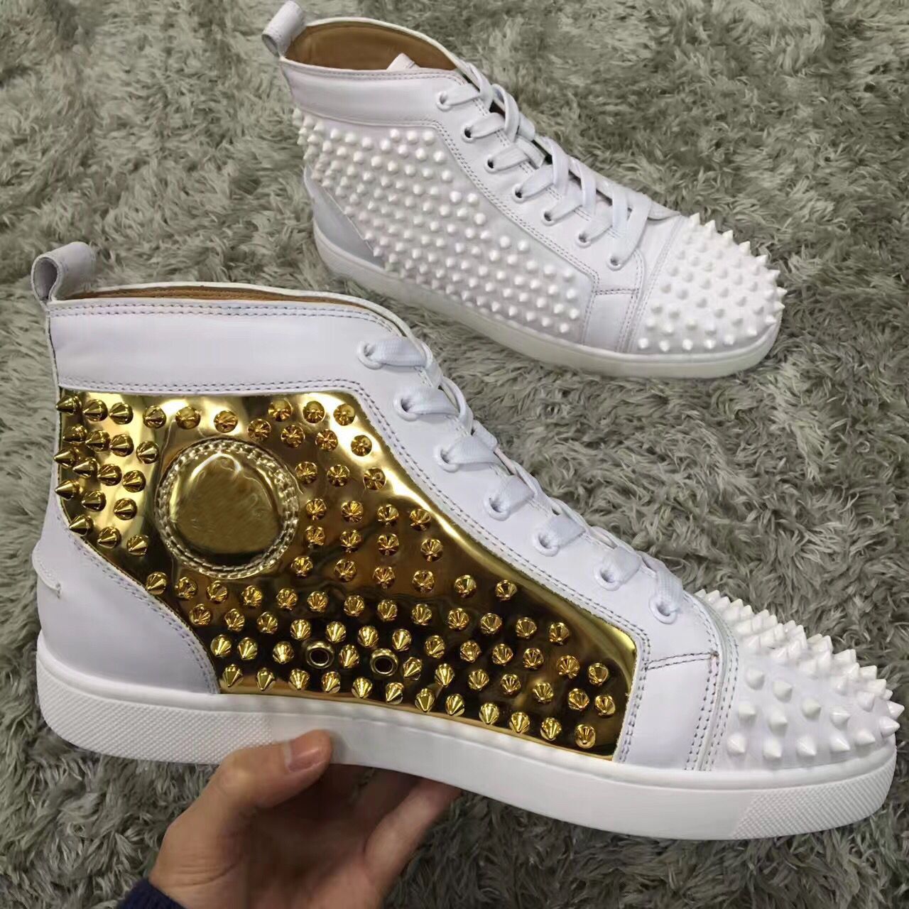 Cheap Luxurious Band High Top Spikes Red Bottom Sneakers Shoes For Women,Men Studs Red Sole ...