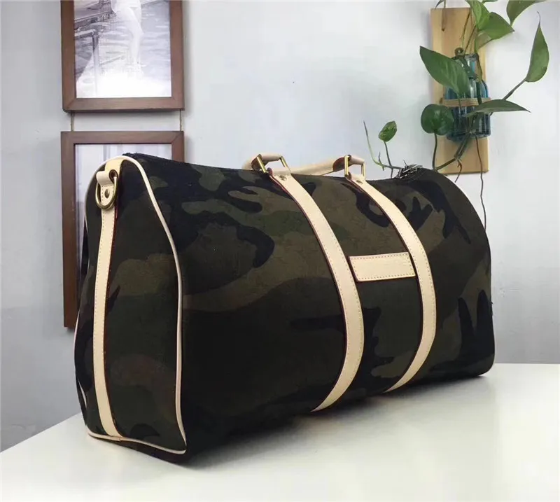 2020 CAMO LUXURY Designer Handbags KEEPALL BANDOULIERE 45 DUFFLE CAMOUFLAGE HAND BOSTON BAG RED ...