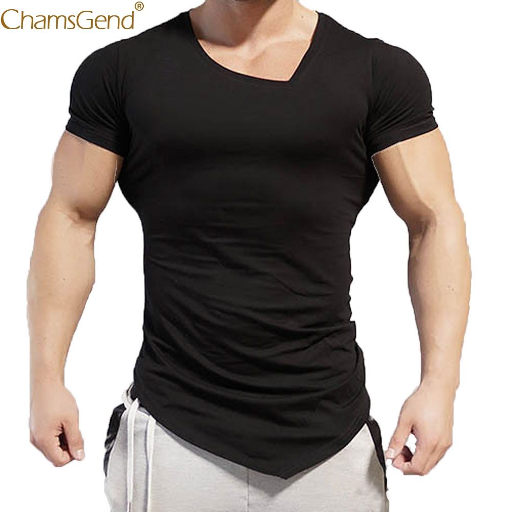 Cobertura Escote Fit 2019 Slim Corta Camiseta En Irregular Casual De Para Poliéster Blusa Manga Hombre V Algodón Ivm76ybgYf