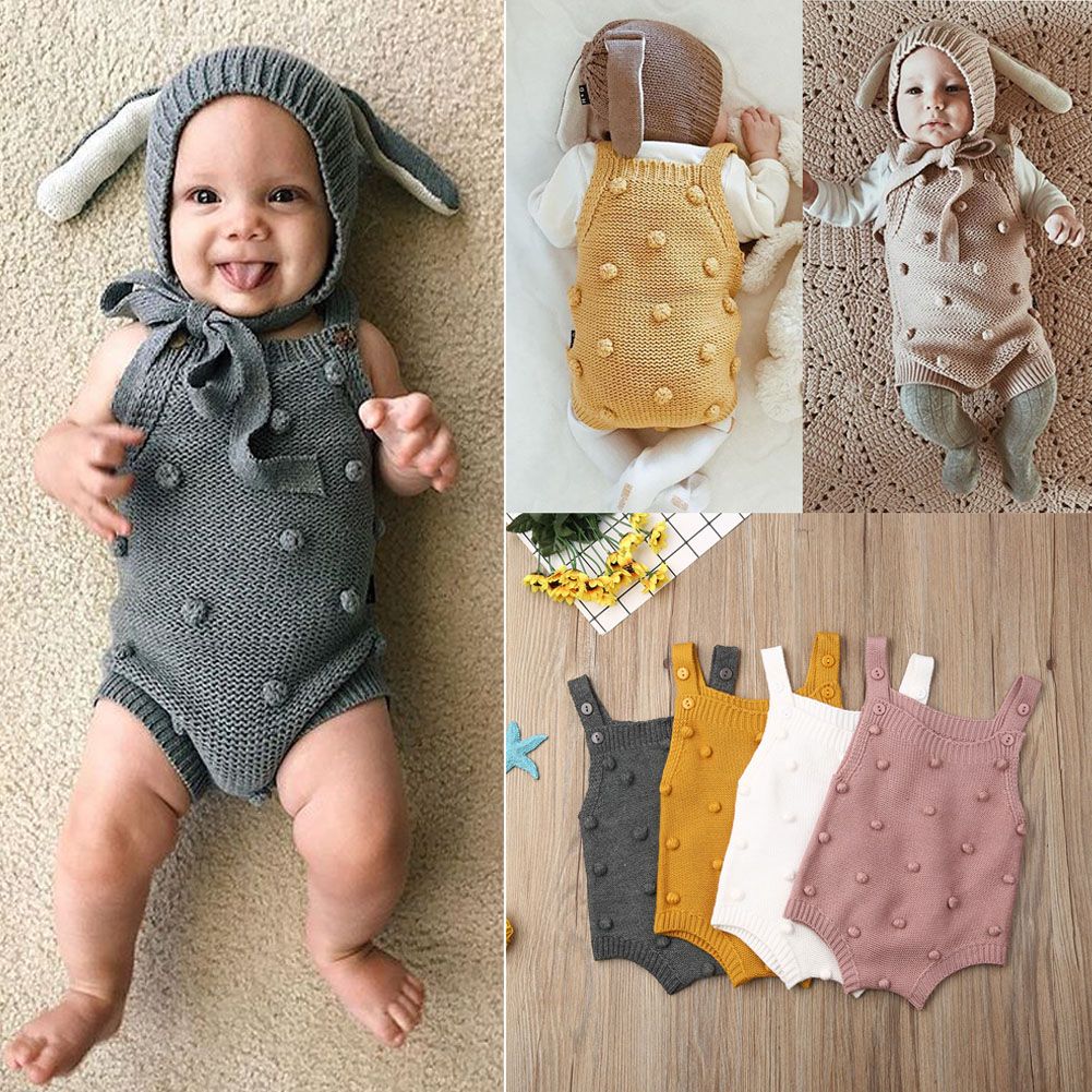 Newborn Baby Girl Hairball Knit Overall Pants Romper Kid Jumpsuit Outfit Clothes