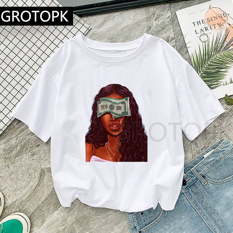 Make Money Not Friends T Shirt Women Harajuku Vintage Ullzang T Shirt Fashion Black Girl Tshirt Rock Top Tees F!   emale - 