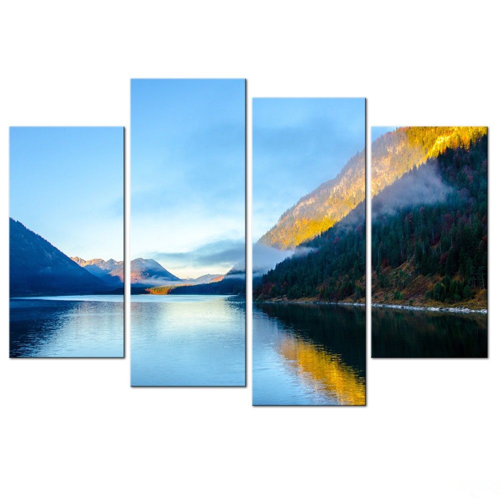 Acheter Sans Cadre Lac Montagne Paysage Toile Peinture 4 Panneaux