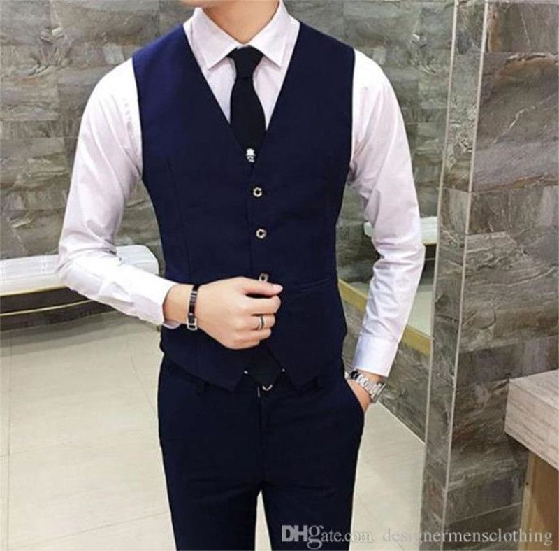 2020 Men Business Suit Slim Vest Sleeveless Fashion Solid Color Mens ...