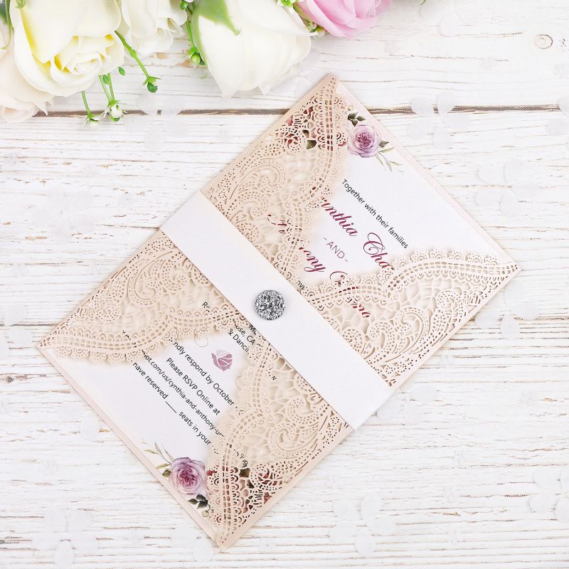 Elegant Laser Cut Invitations Cards With Crystal For Wedding Bridal