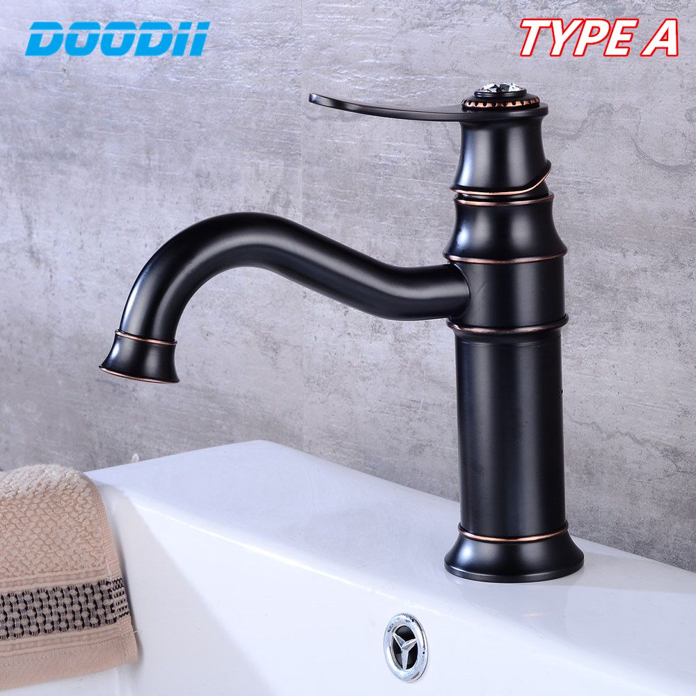 Black Ancient Basin Faucets Solid Brass Modern Bathroom Sink Faucet Single Handle Wash Hot Cold Mixer Water Tap Torneira