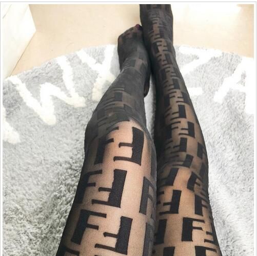 2020 Women Tights Black Letters Logo Pantyhose Sexy Thin Jacquard Romper Silk Stockings Female