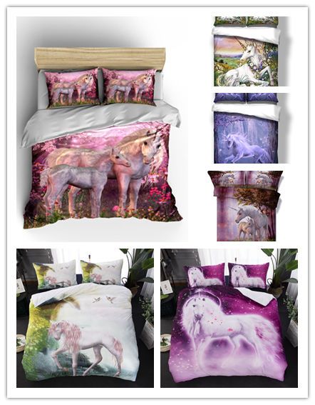 Unicorn Bedding Set Plant Duvet Cover Pillow Cases Twin Full Queen