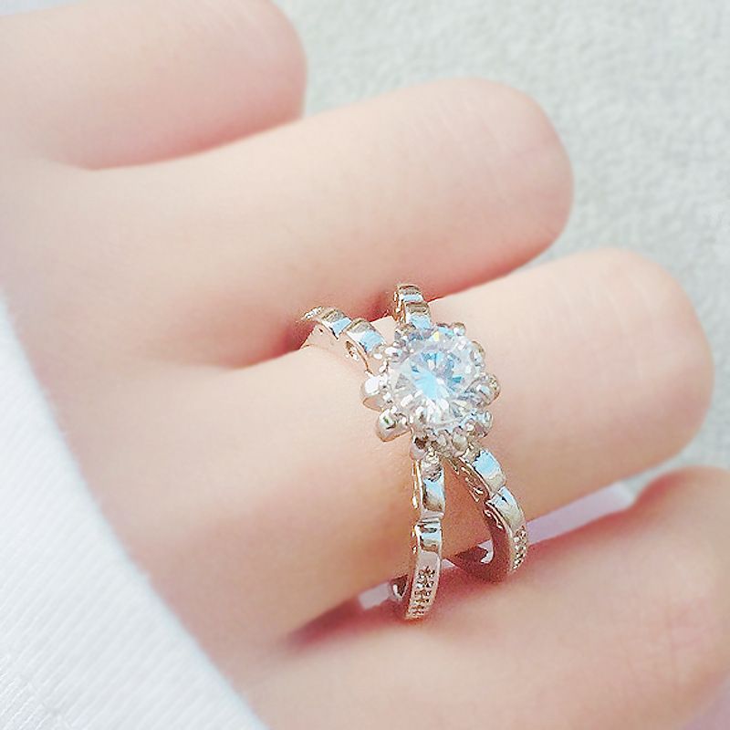 Lucky cœur gros cristal femme or blanc rempli Mariage Amour Bague Taille 7 8 9