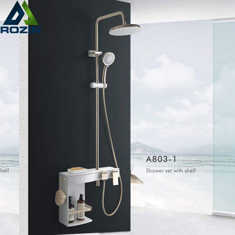 Großhandel Weiß Goldene Duschsystem Regendusche Wasserhahn Lagerung