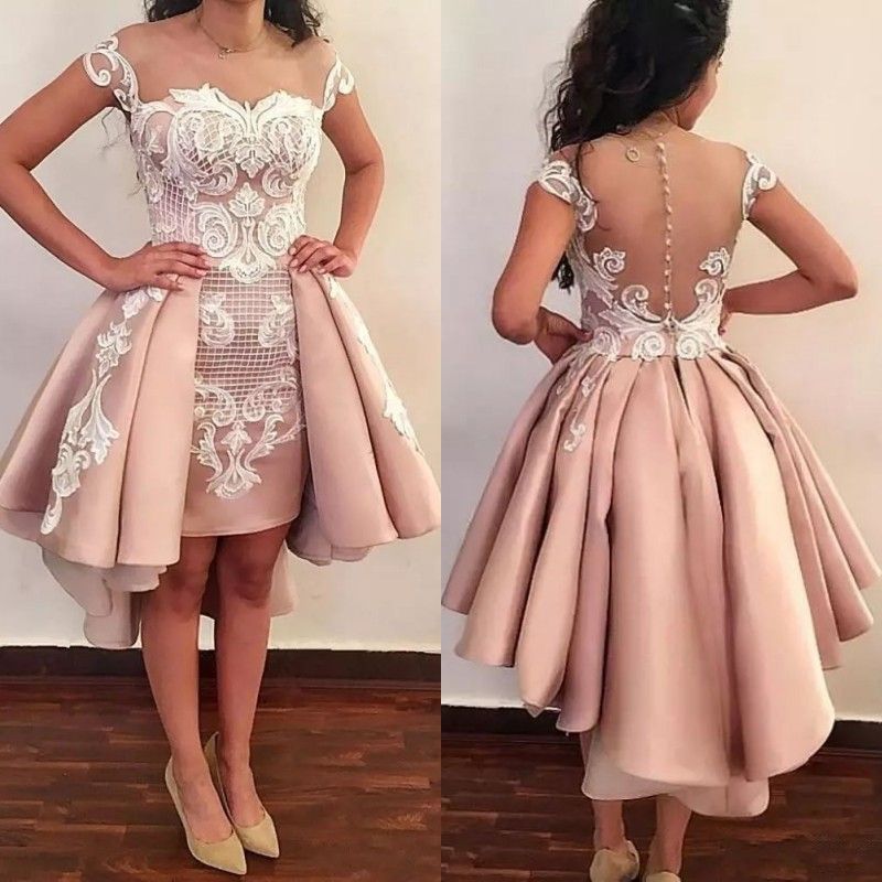  2019  New  Pattern  Blush Pink Short Prom  Dresses  Overskirt 