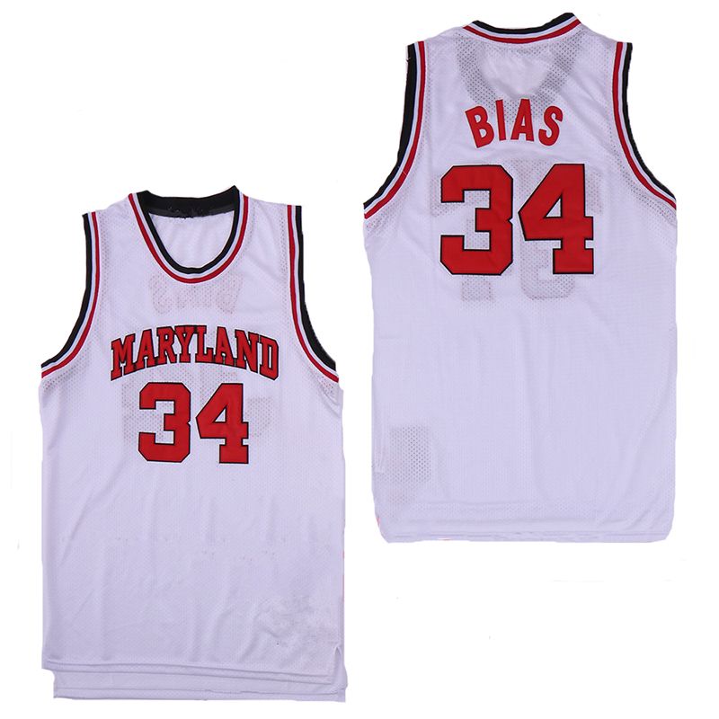 2019 NCAA Men'S 34 Leonard Bias Maryland Terrapins College Basketball Jersey White Red Yellow
