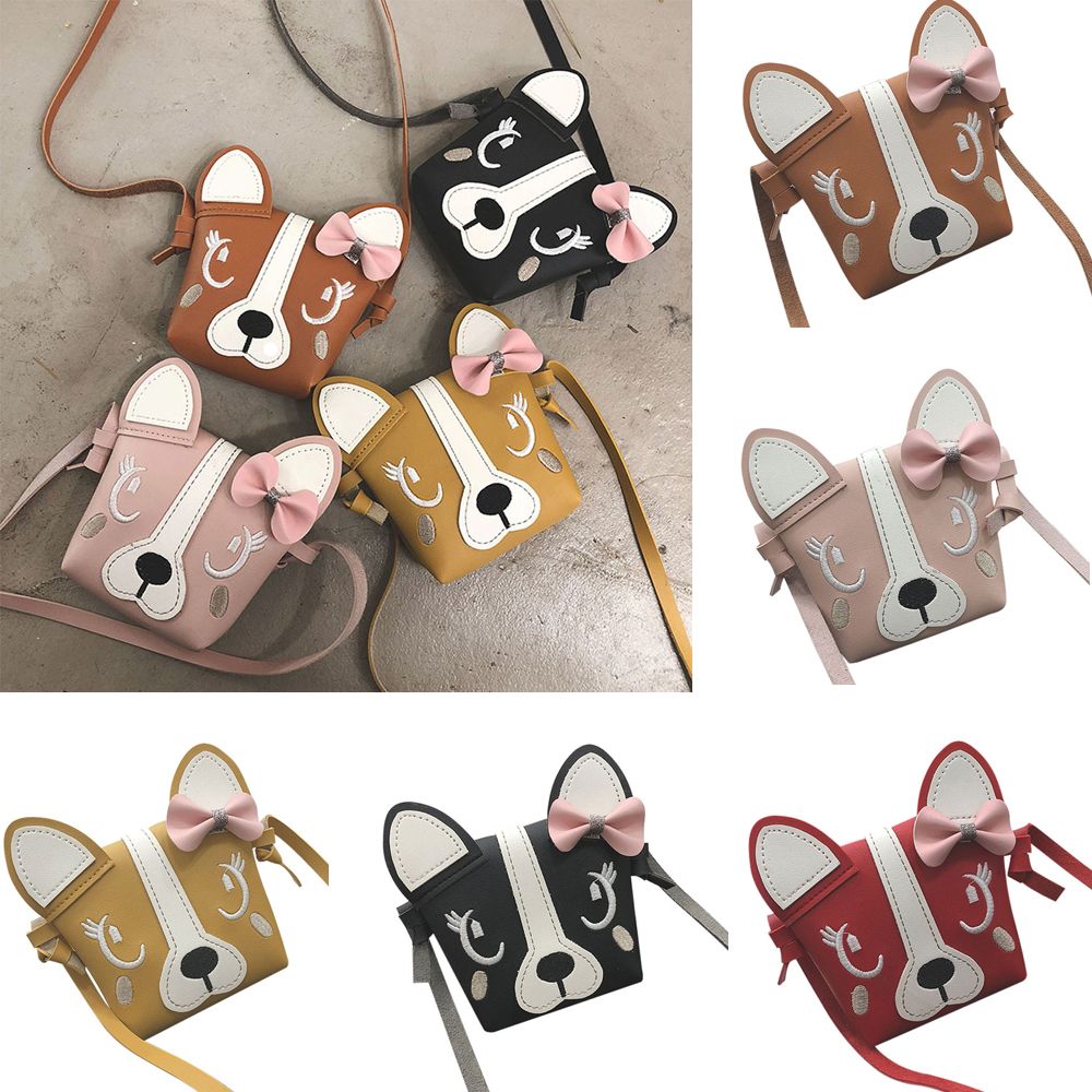 Child Girl Cute Dog Bow Leather Handbag Crossbody Messenger Shoulder