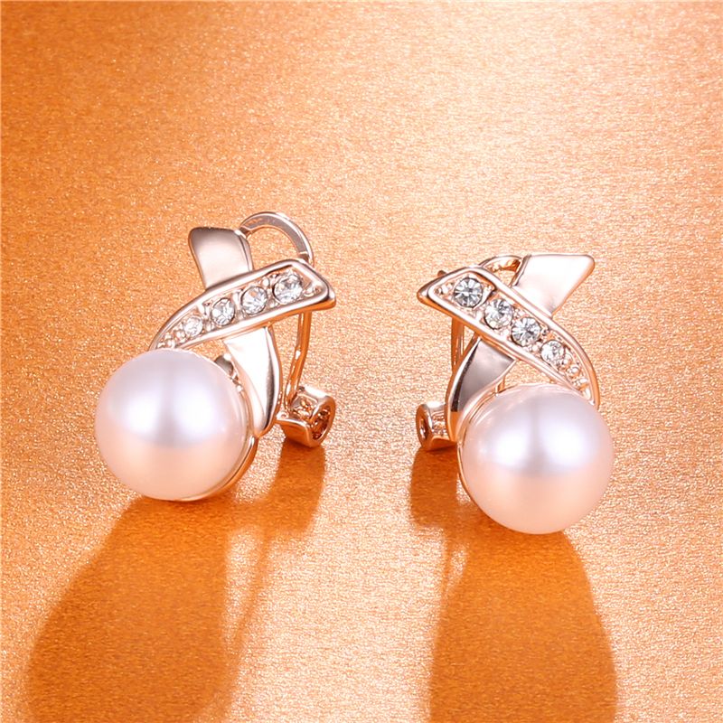 Grosshandel Roxi New Fashion Rose Gold Kristall Ohrstecker Fur Frauen Brincos Perle Pendientes Bou Nachahmung Perlen Ohrringe Kreuz Schmuck Von Nyk6 3 5 Auf De Dhgate Com Dhgate