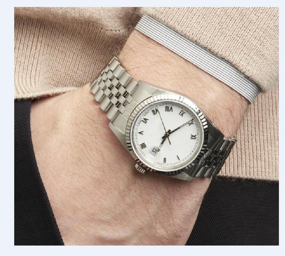 Wholesale Mens Watches Mechanical Automatic White Roman Black Dial