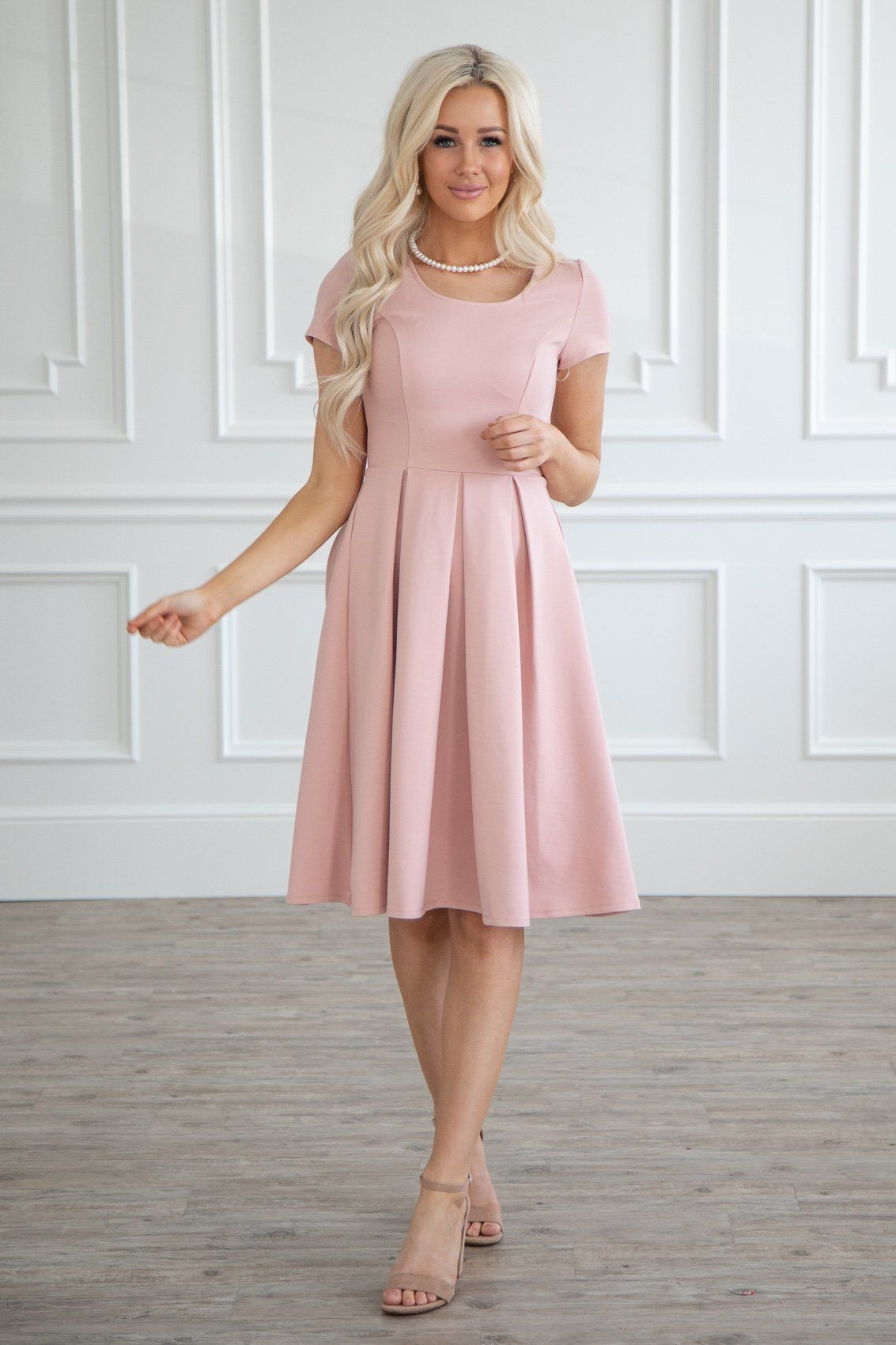 2019 Blushing Pink Crepe Short Modest Bridesmaid Dresses With Cap ...