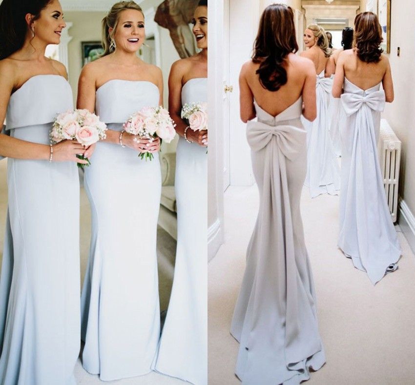Cheap Bridesmaid Dresses 2019 Strapless Backless With Big Bow Long