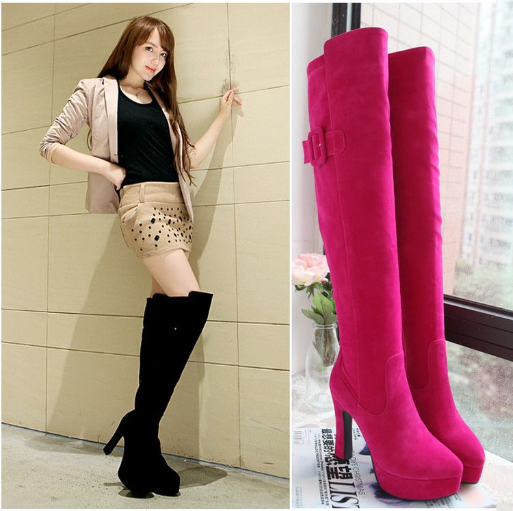 fuchsia knee high boots