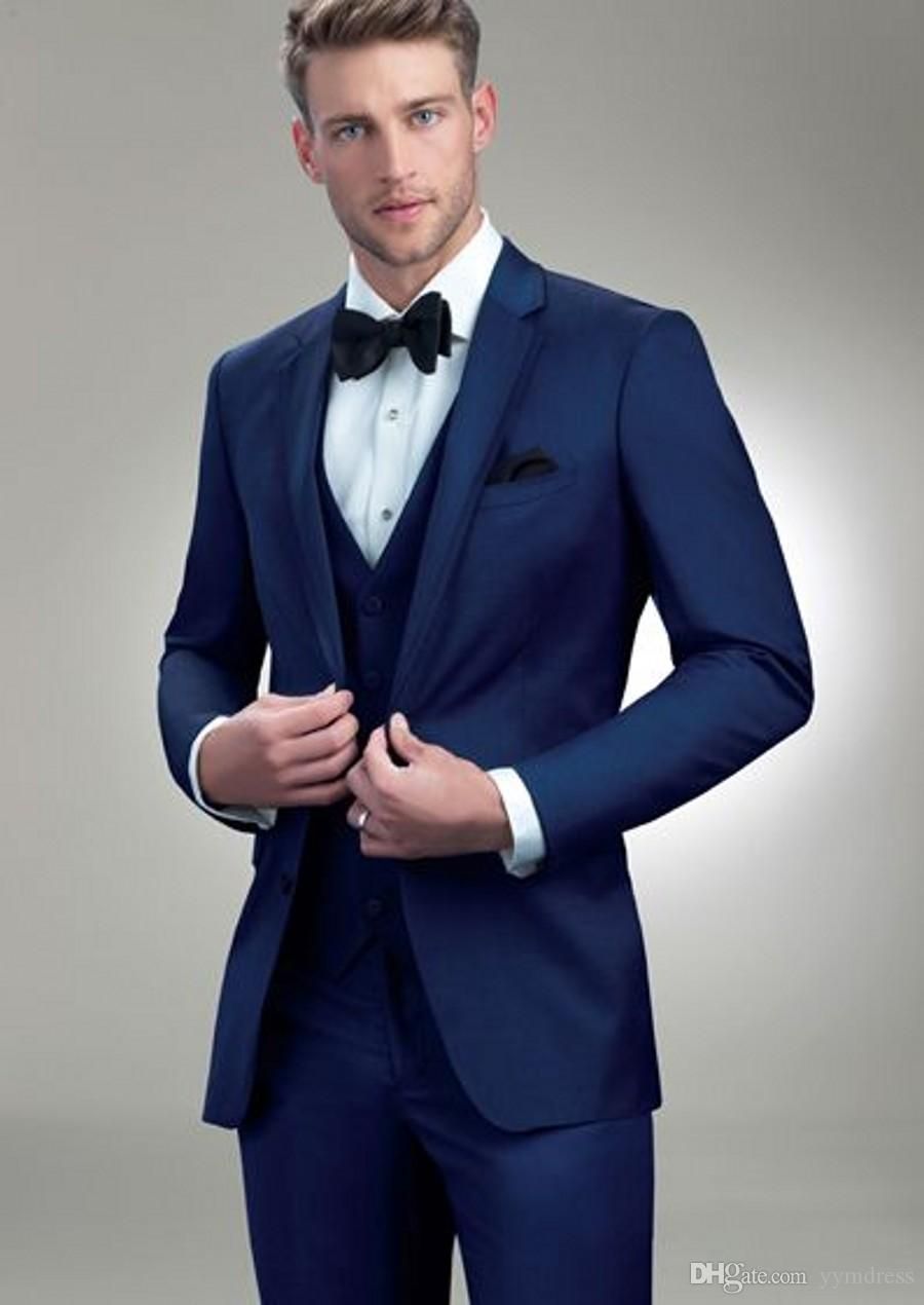 Dark Blue Men Suits 2019 Two Buttons Notched Lapel Wedding