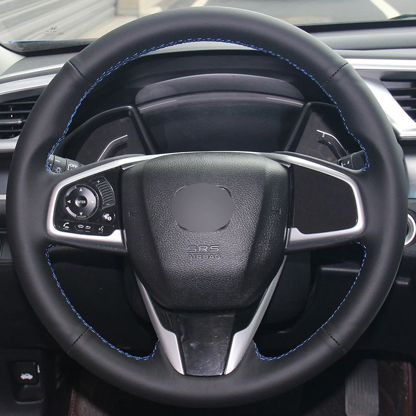 Black Natural Leather Car Steering Wheel Cover For Honda Civic Civic 10
