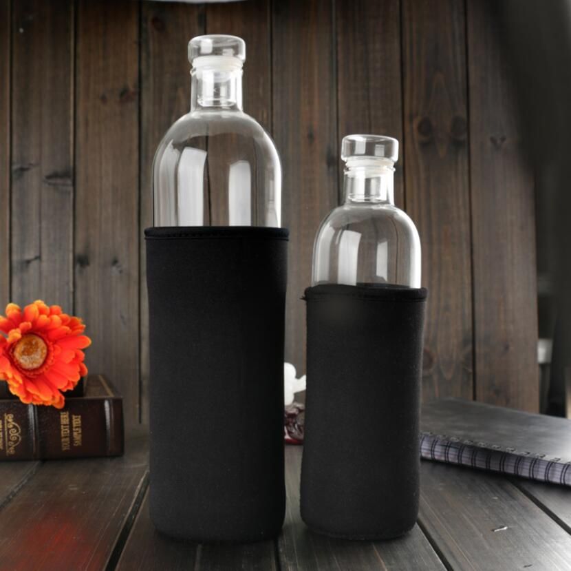Hot Clear Glass Sport Water Bottle With Protective Bag