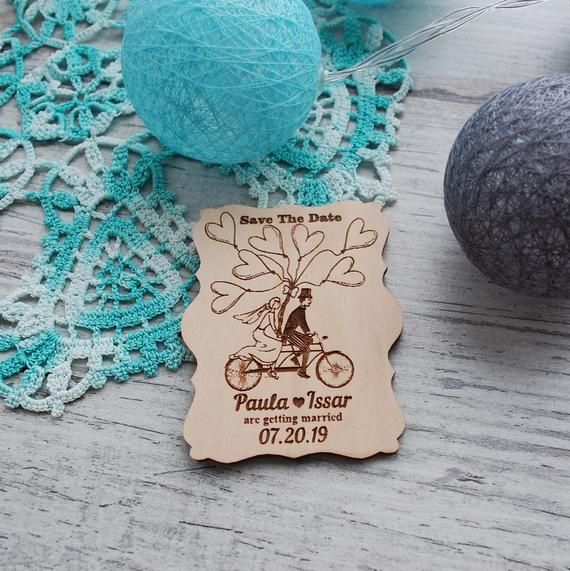 Wedding Magnets Heart Save The Date Magnets Tandem Bikewooden Save