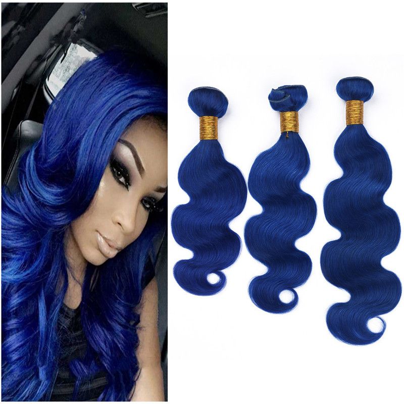 2020 Blue Human Hair Extensions 3 Bundles Deals Body Wave Blue Weaves