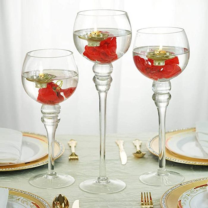 Cheap Wholesale Set Of 3 Long Stemmed Votive Glass Candle Holders From