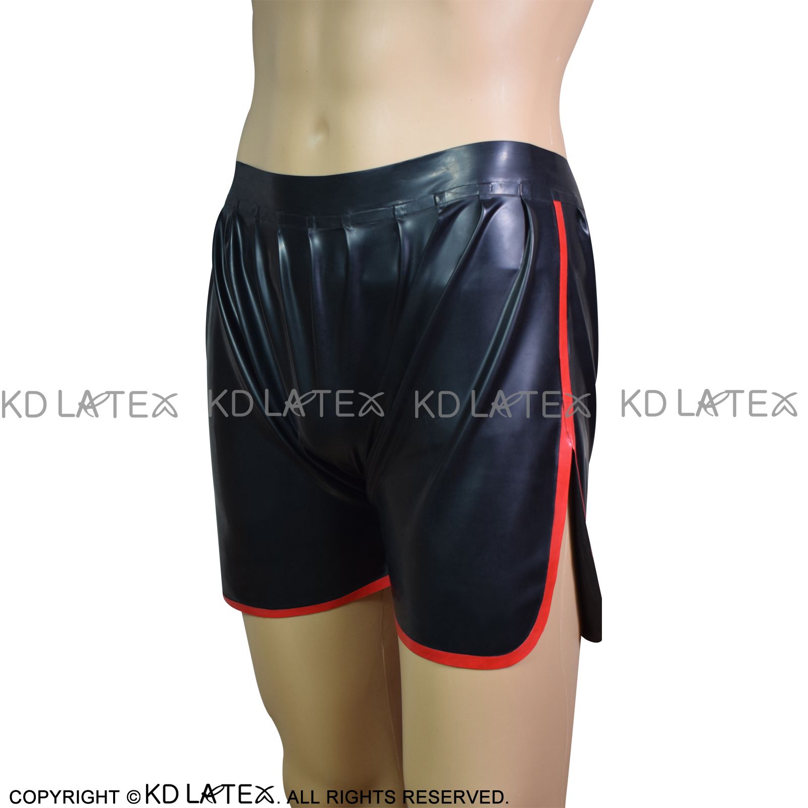 2021 Black With Red Trims Sexy Latex Boxer Shorts With Pockets Rubber