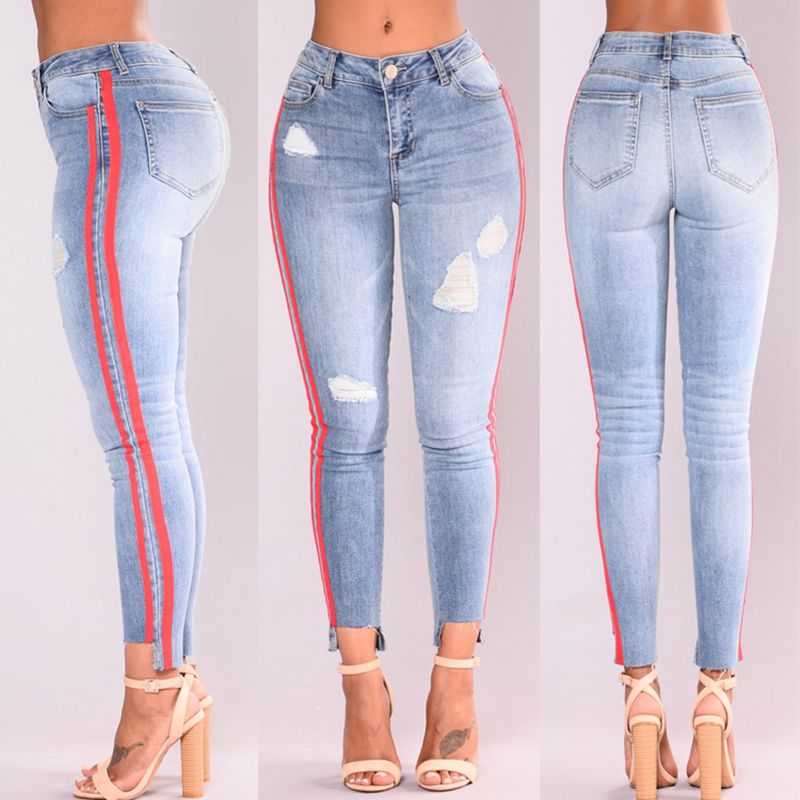 Taille Zerrissene Loch Hohe Frauen Großhandel Bleistift Stretchy kZOXuPi