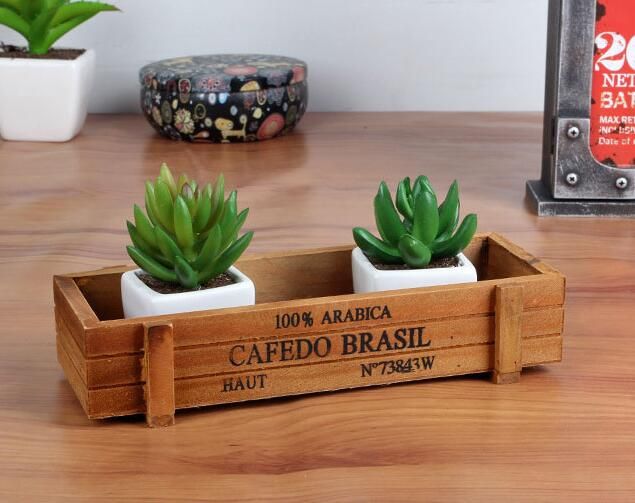 2019 Small Retro Potted Plants Pots Wooden Desktop Storage Box