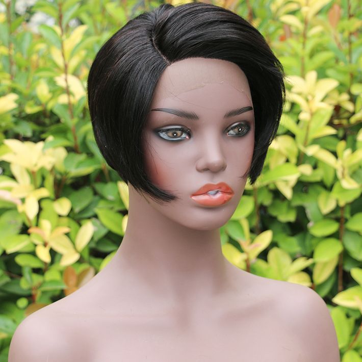 Human Hair Short Lace Front Wig L Part Pixie Cut Peruvian Remy Straight