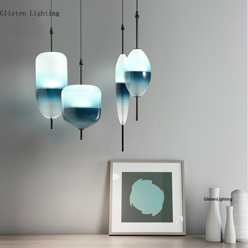 Blue Glass Pendant Light nordic modern teardrop shaped blue glass pendant light led art deco simple white hanging lamp for living room restaurant kitchen pendant lighting modern